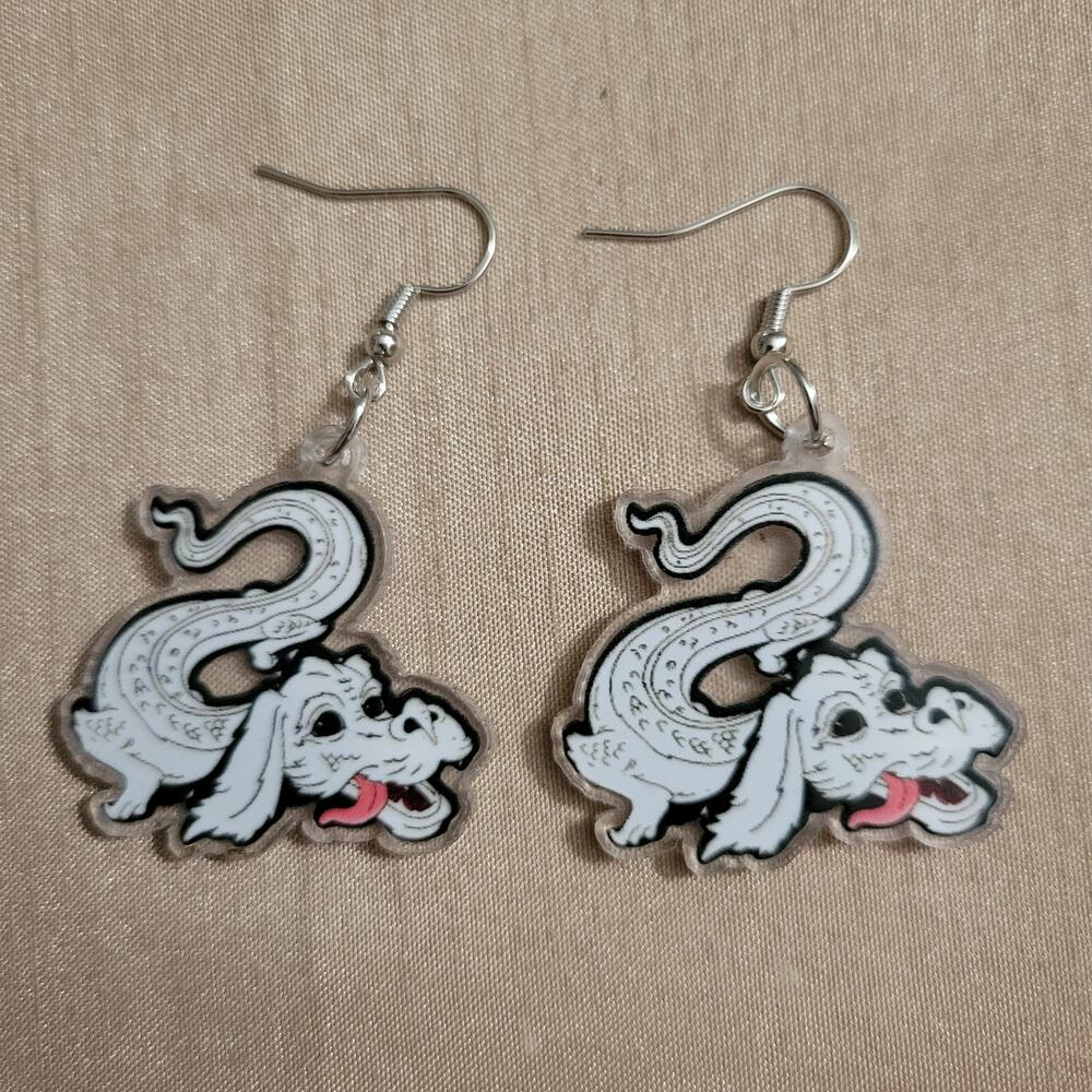 Falkor The Never Ending Story retro 80s classic movie white hook earrings